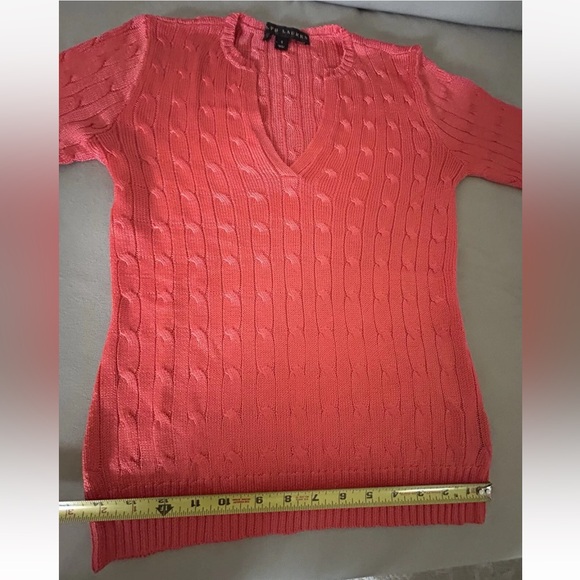 Ralph Lauren Black Label Coral Orange 100% Silk Cable Knit Sweater Sz Small - Picture 4 of 8